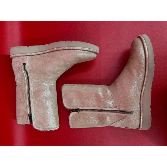 UGG Abree Short II Stardust Metallic Gold Suede Shearling Lined Boots Sz 6 - Picture 10 of 16